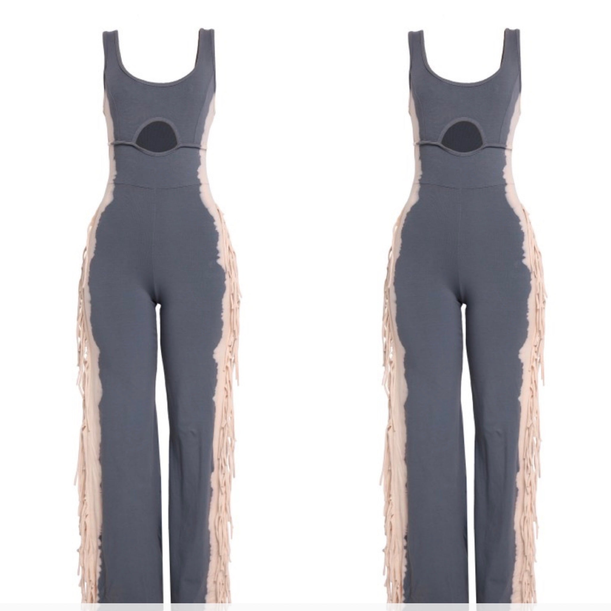 The Farah Fringe Jumpsuit (Grey/Taupe)