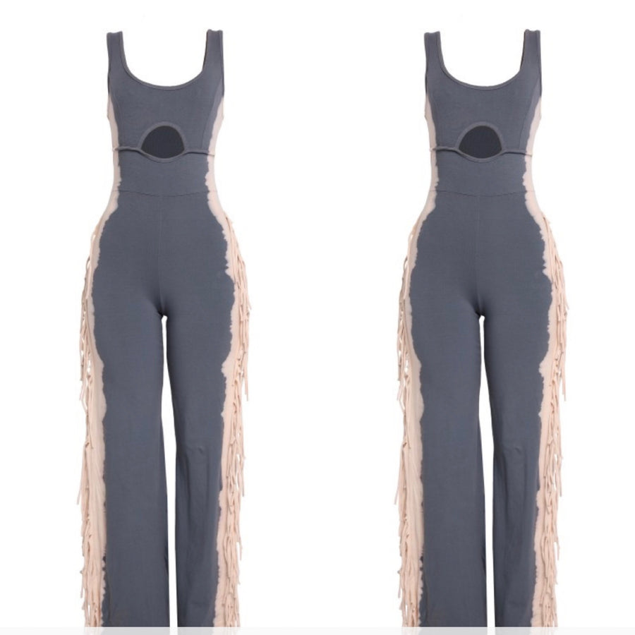 The Farah Fringe Jumpsuit (Grey/Taupe)