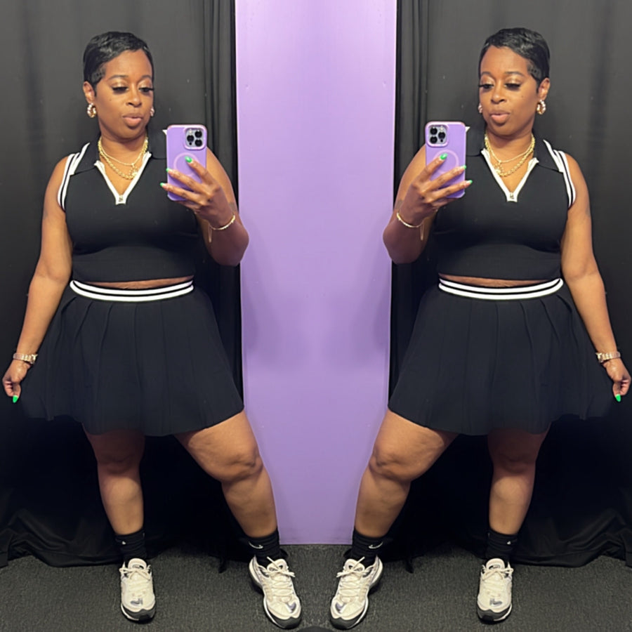 The “US OPEN” Tennis Skirt Set (Black/White)