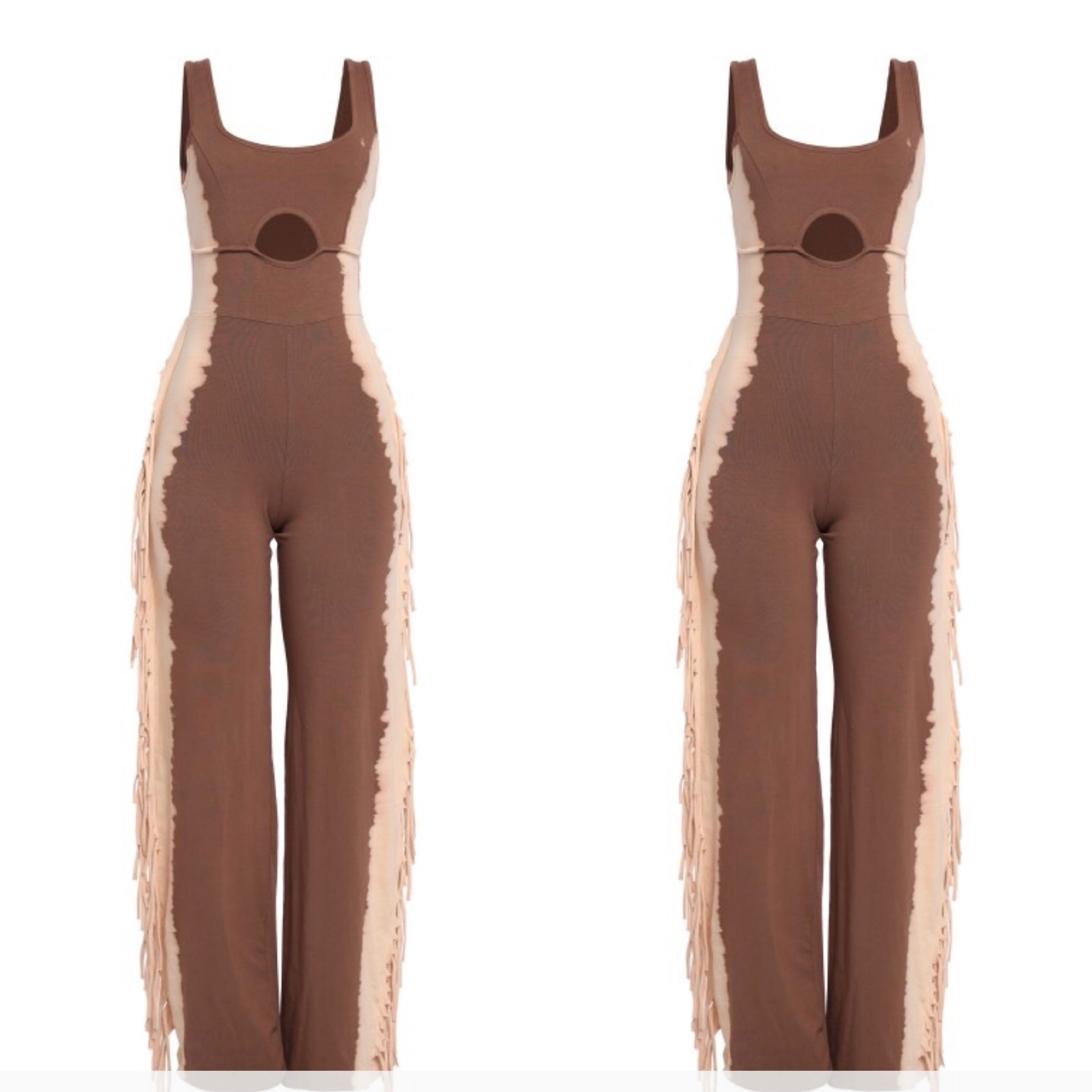 The Farah Fringe Jumpsuit (Brown/Taupe)