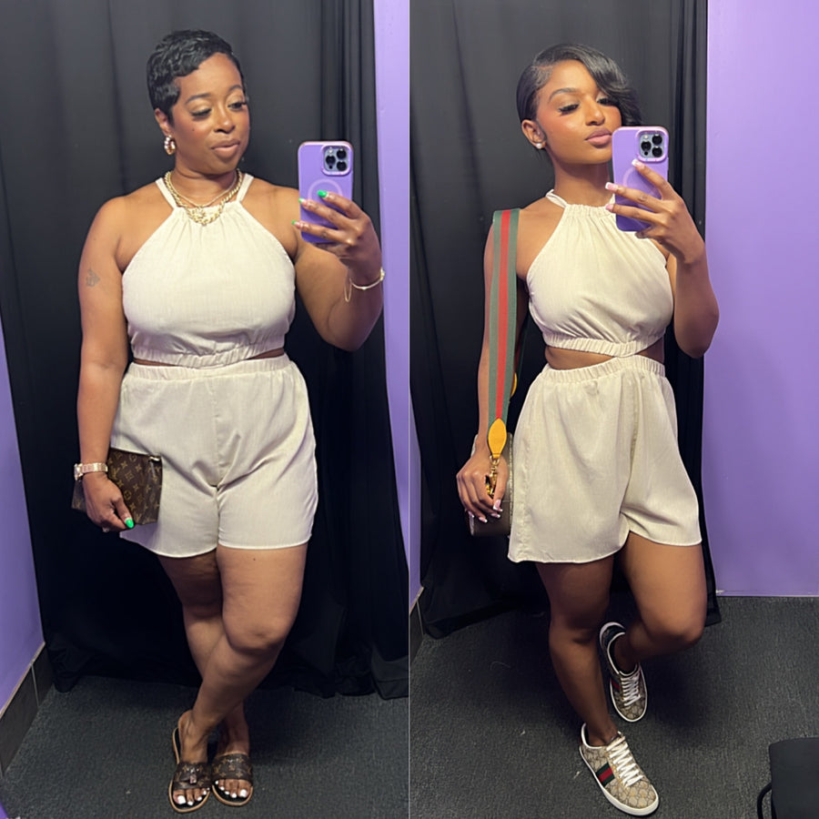 The “Mia” Linen Romper (Oatmeal)