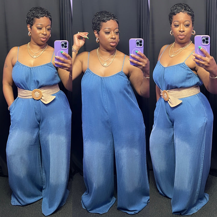 The “Chloe” Denim Wide Leg Jumpsuit