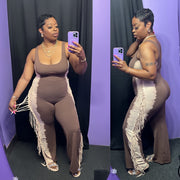 The Farah Fringe Jumpsuit (Brown/Taupe)