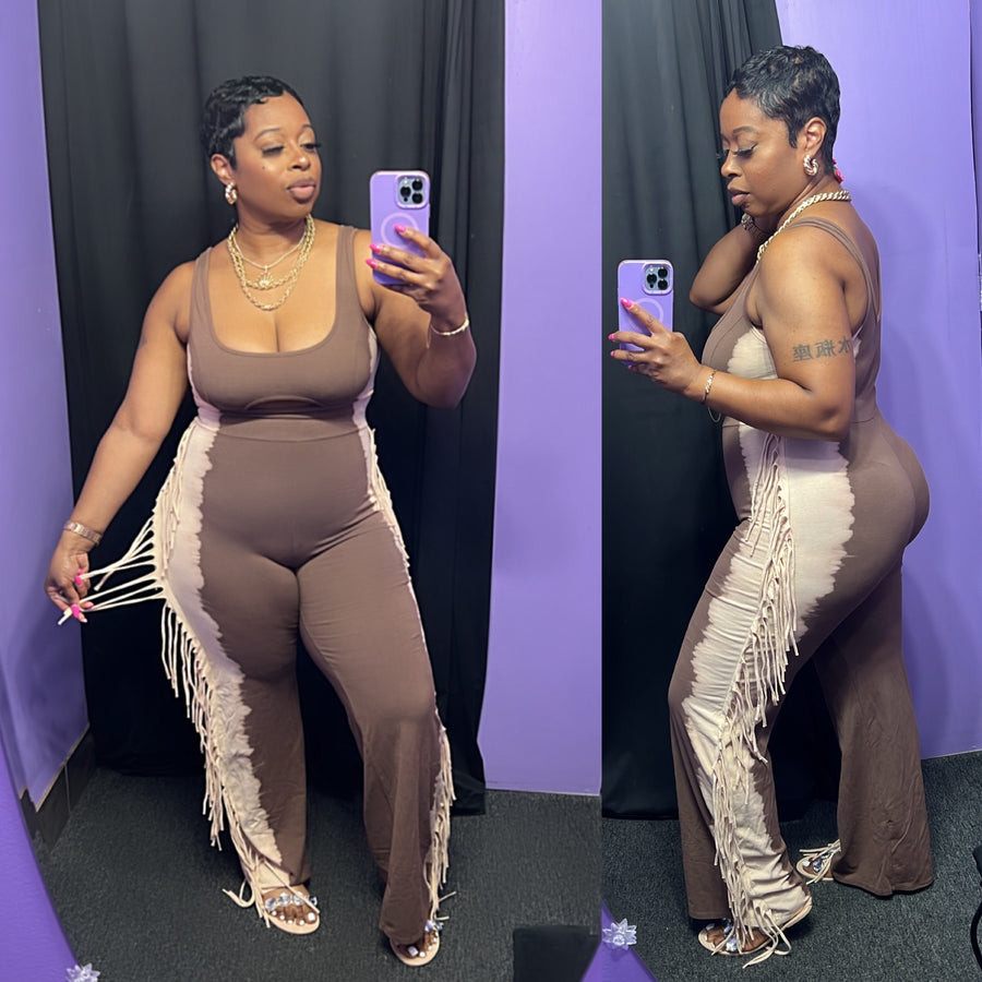 The Farah Fringe Jumpsuit (Brown/Taupe)