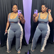 The Farah Fringe Jumpsuit (Grey/Taupe)
