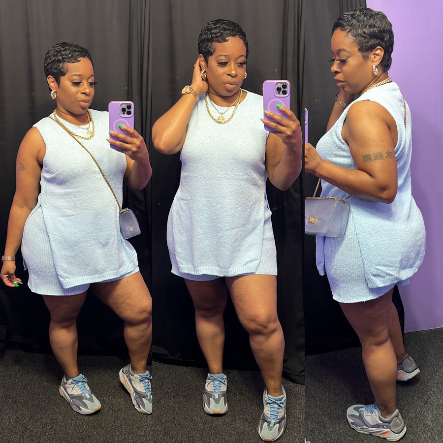 The “Cozy & Comfy Chic” Shorts Set - Sky Blue (Stretchy)