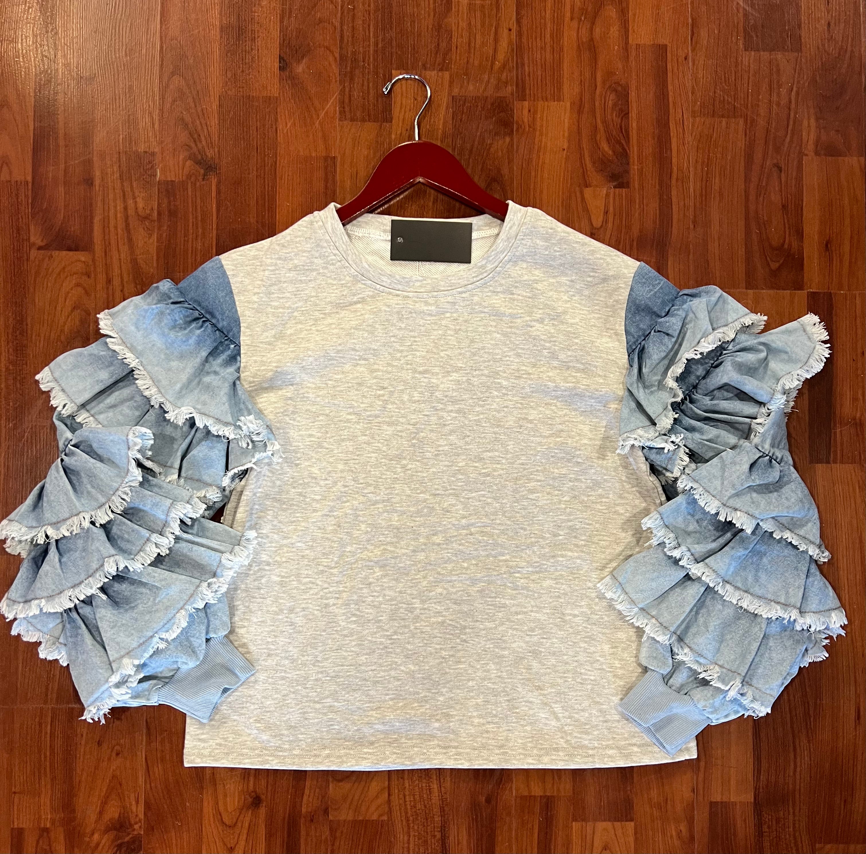 The TAMMY Denim Ruffle Sleeve Top