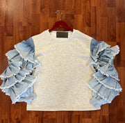 The TAMMY Denim Ruffle Sleeve Top
