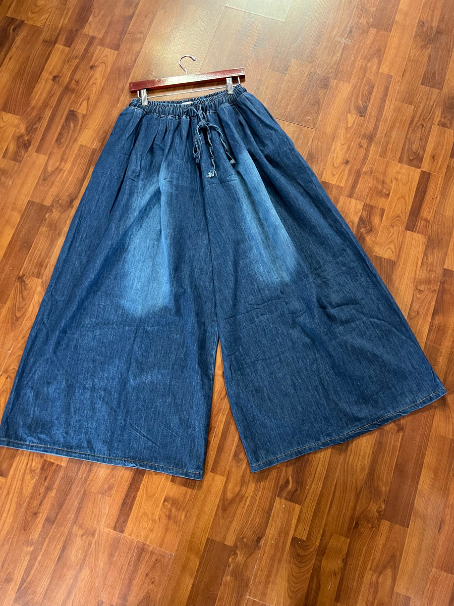 The Bohemian Denim Extreme Wide Leg Pants (Dark Blue)