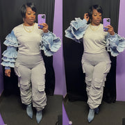 The TAMMY Denim Ruffle Sleeve Top