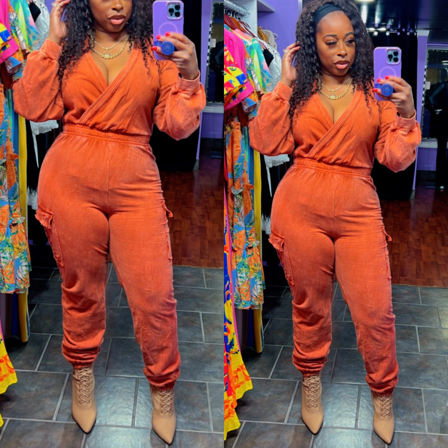 The PHOENIX Cargo Jogger Jumpsuit (Burnt Orange)