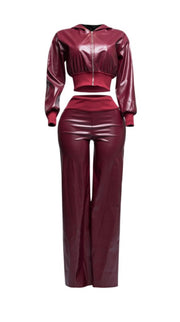 The Bakari Leather Hoodie Set (Burgundy)
