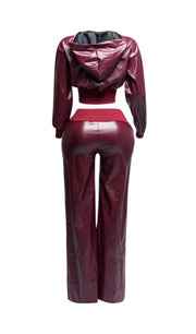 The Bakari Leather Hoodie Set (Burgundy)