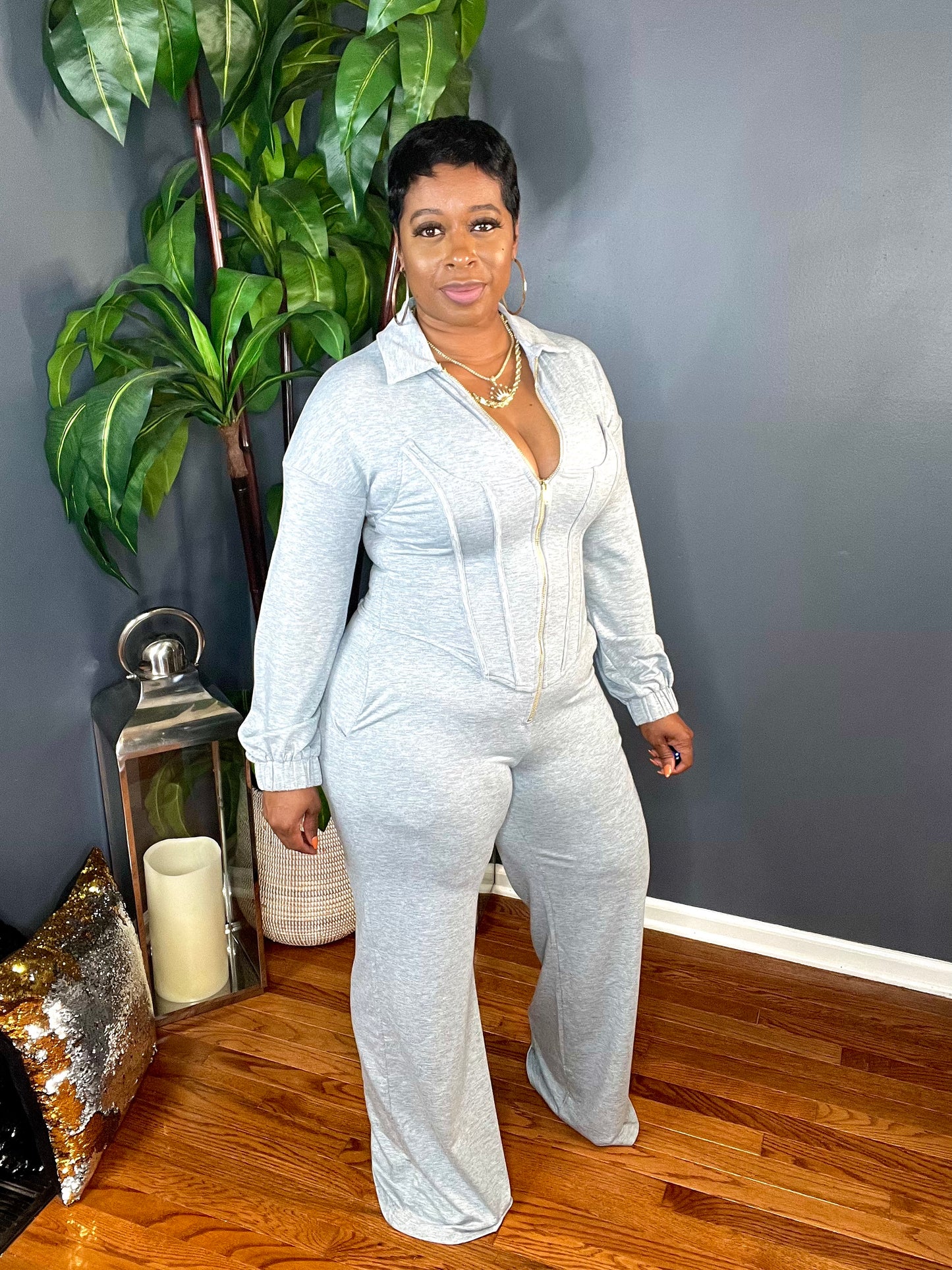 The Sasha Corset Jumpsuit (Heather Grey)