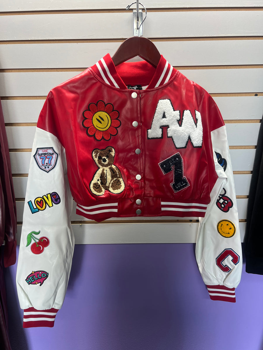 Patch it Up Leather Bomber Jacket (Red)