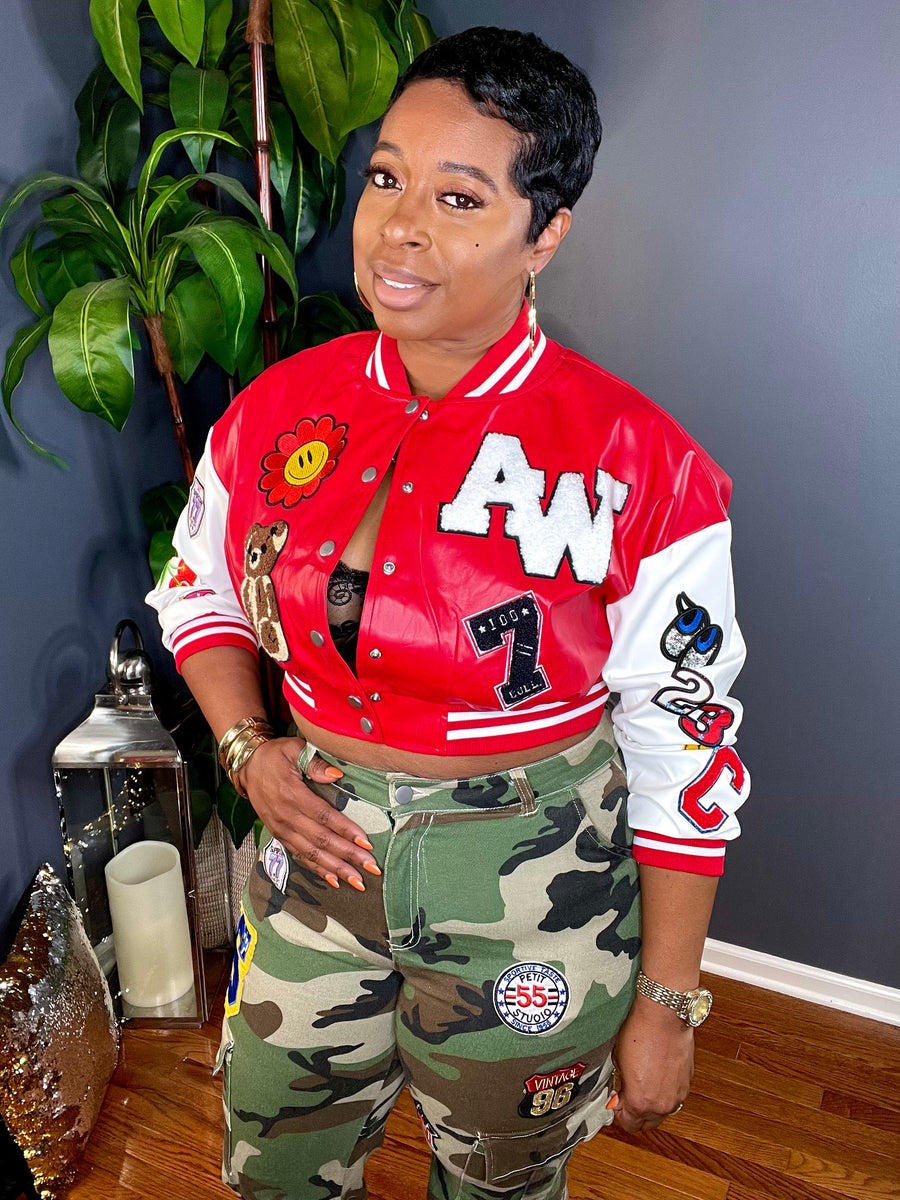Patch it Up Leather Bomber Jacket (Red)