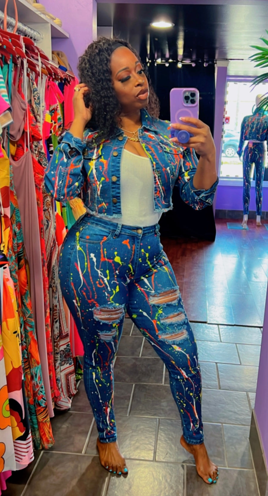 The PAINT THE TOWN Denim Jacket (Med.Blue/Multi)