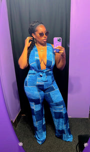 The KADEESHA Halter Jumpsuit (Denim Print)