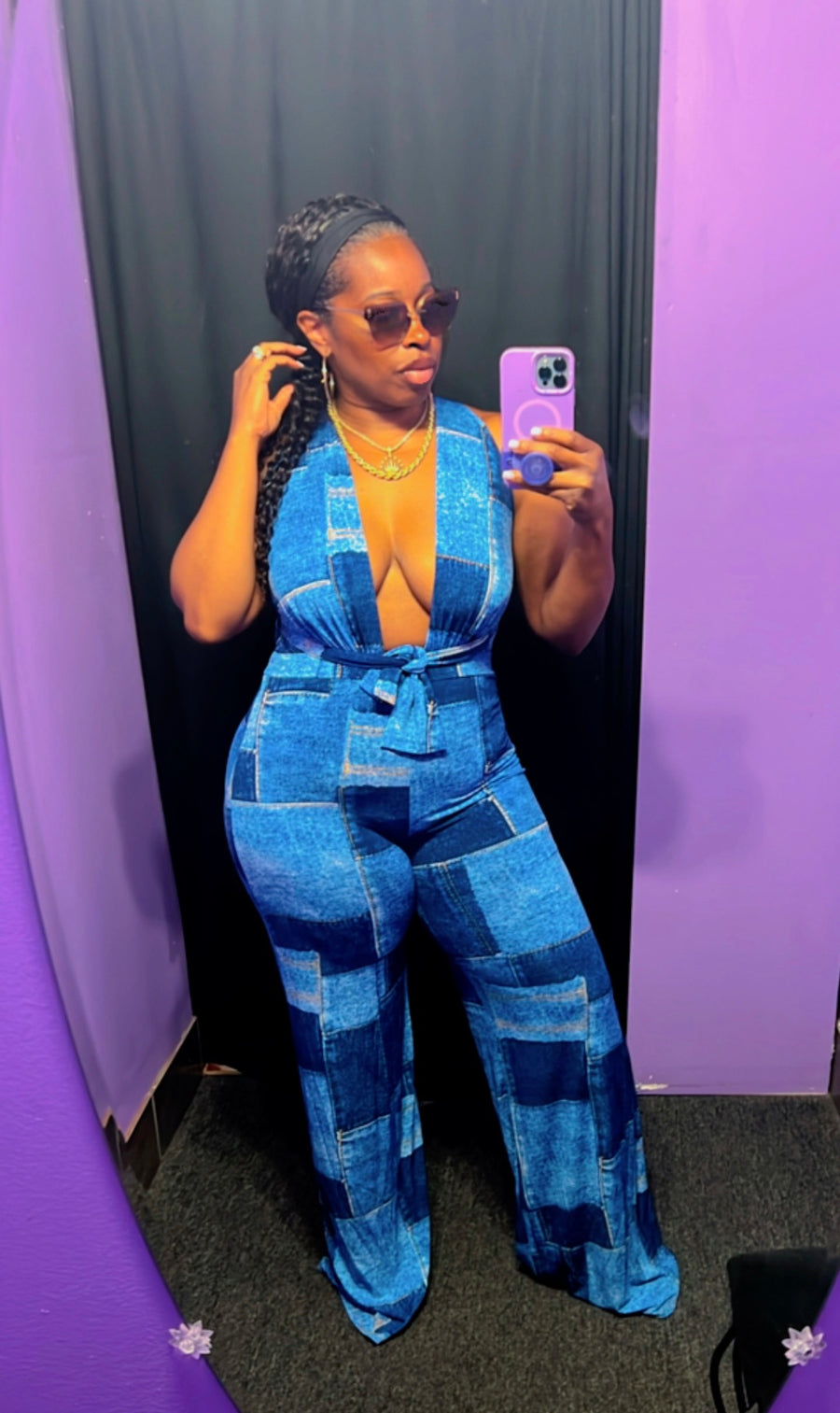 The KADEESHA Halter Jumpsuit (Denim Print)