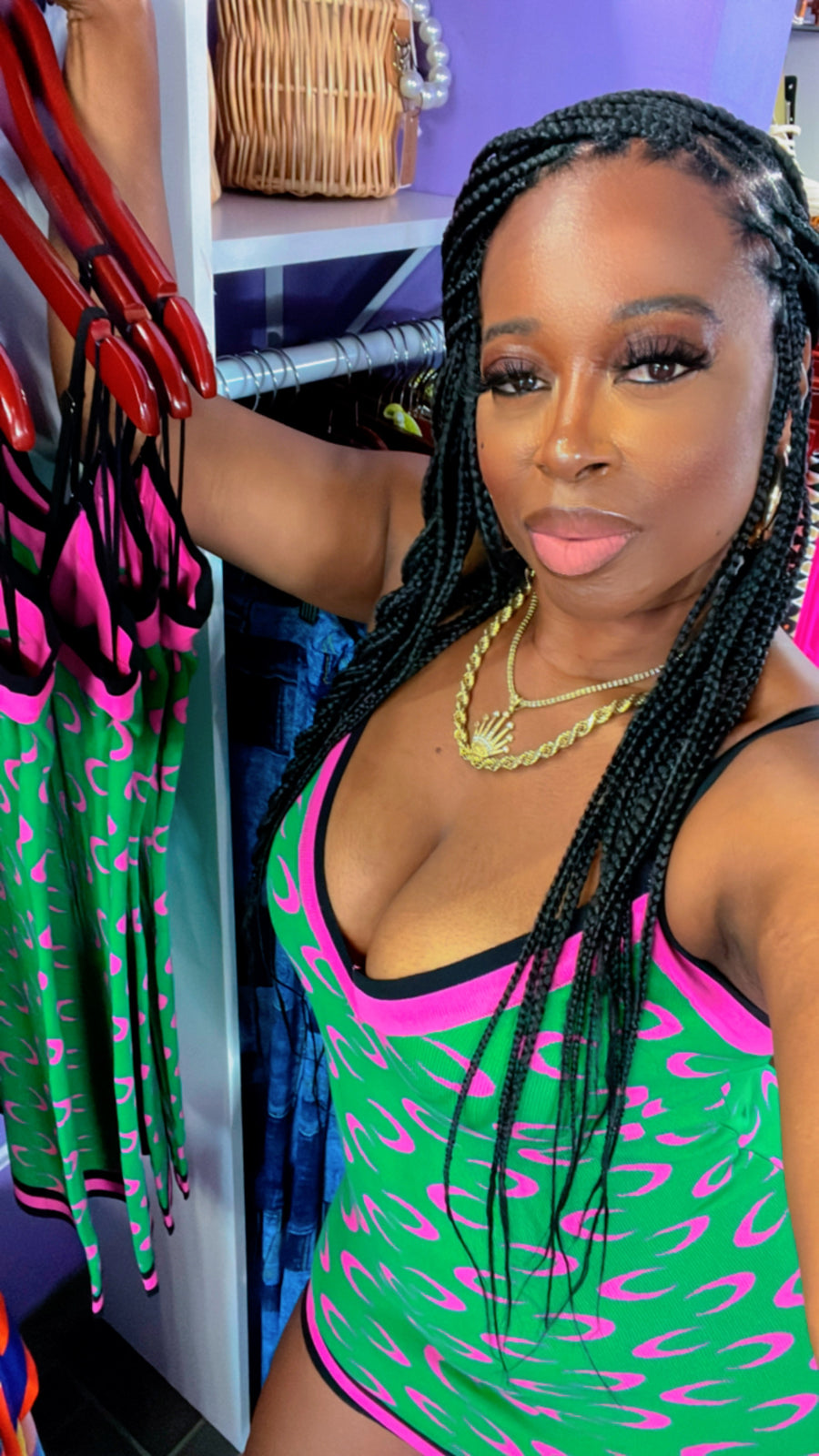 The HALF MOON Mini Dress (Green/Pink/Black)