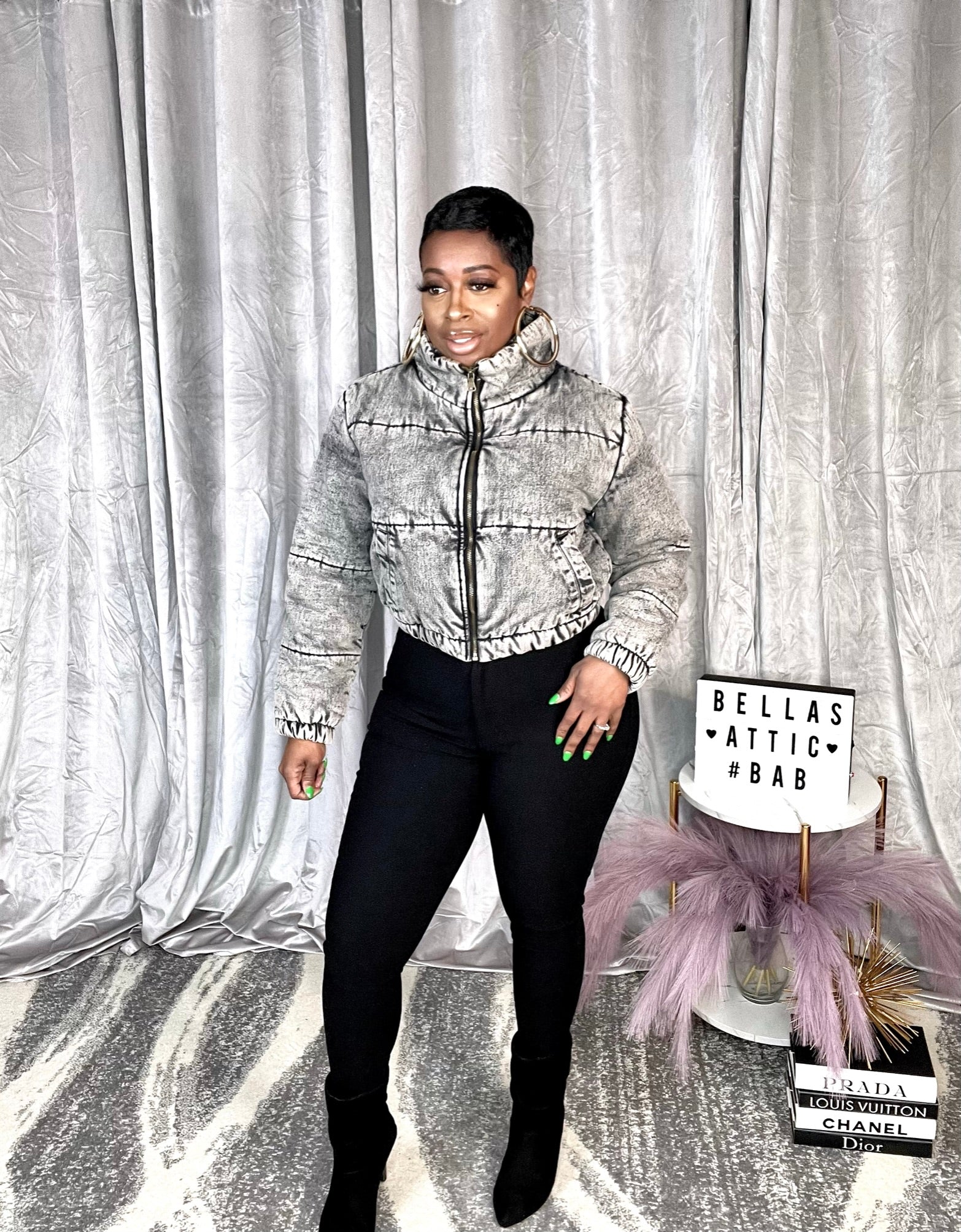 The DENIM Puffer Coat (Mineral Black)
