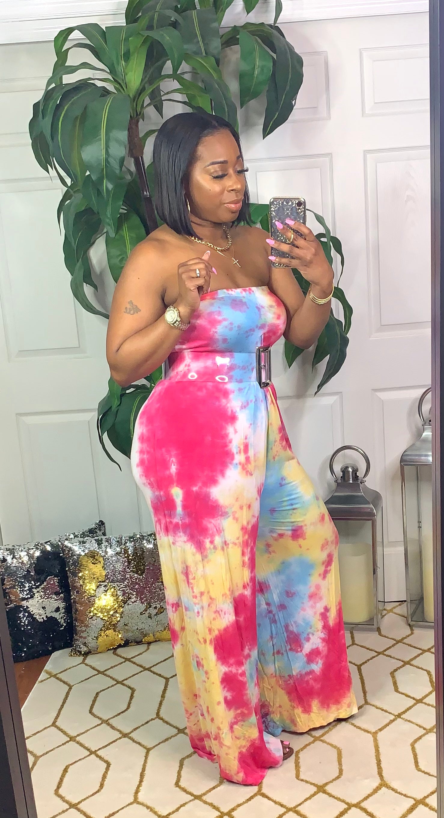 JASLYNN Strapless Jumpsuit (Tie Dye/Multi)