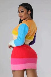 The SOLAE Sweater Cardigan Skirt Set (Multi)