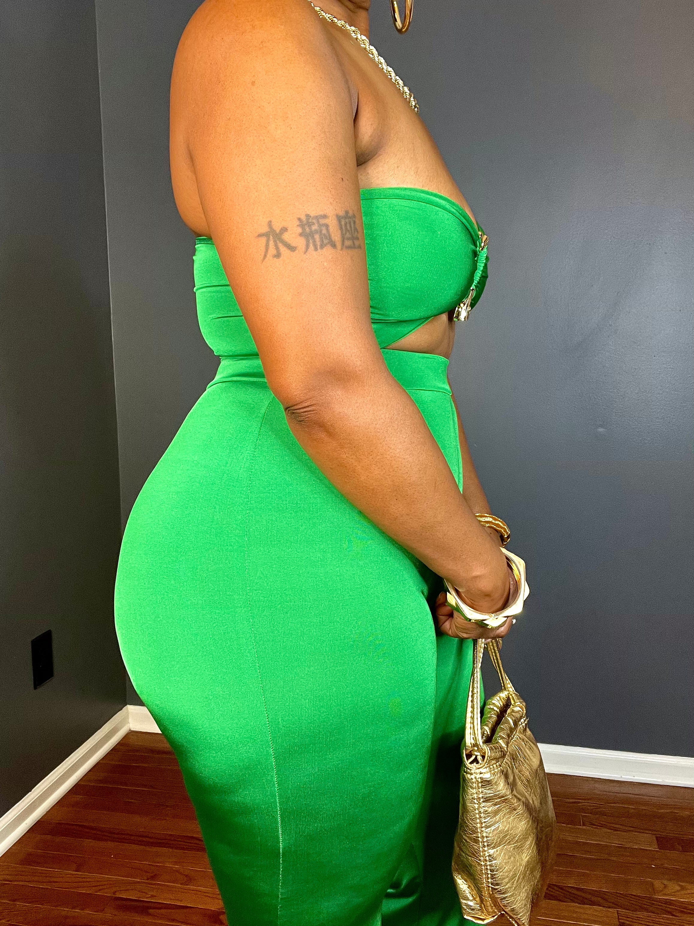 The “KAI” Gold Hammered Pants Set (Kelly Green)
