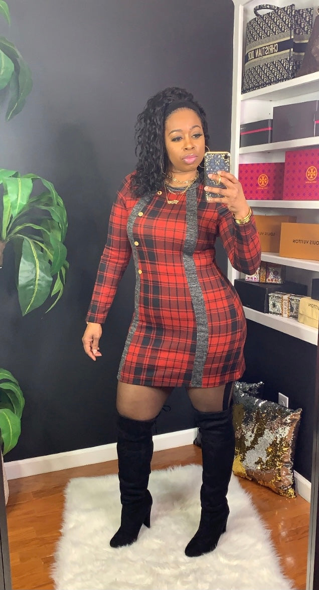 PREPPY GIRL Plaid Dress (Red)