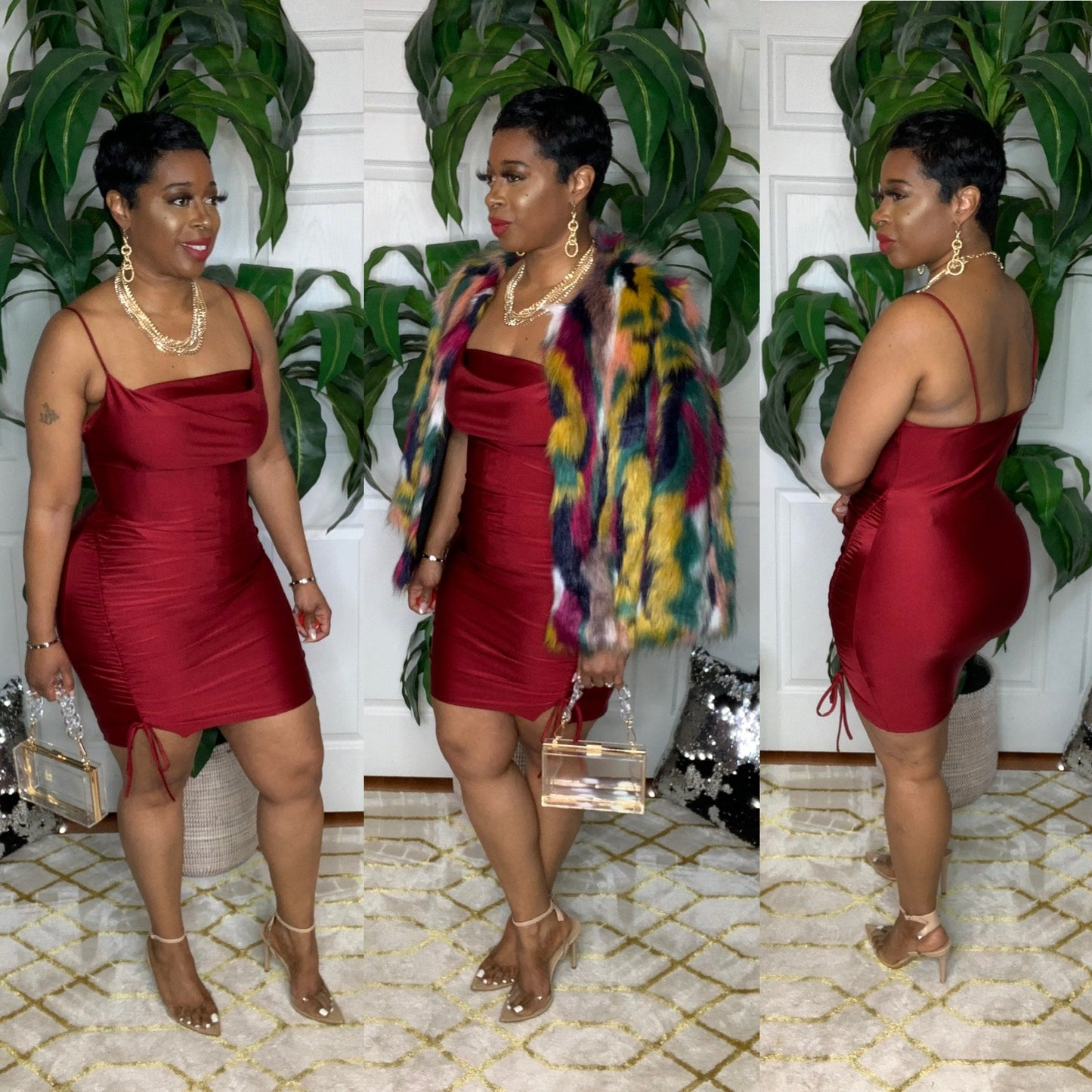 SADIE Satin Dress (Wine)