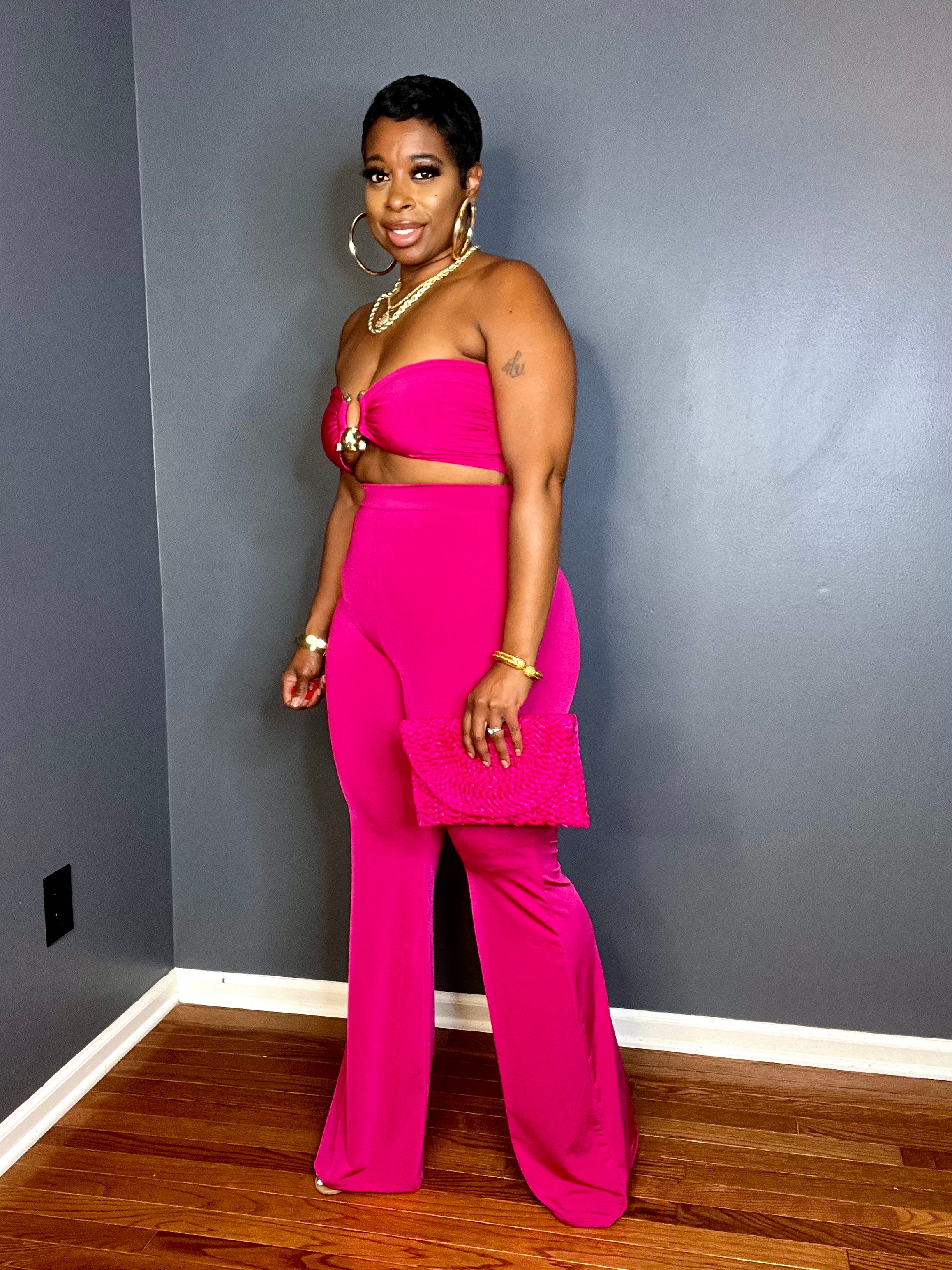 The “KAI” Gold Hammered Pants Set (Magenta Fuchsia)