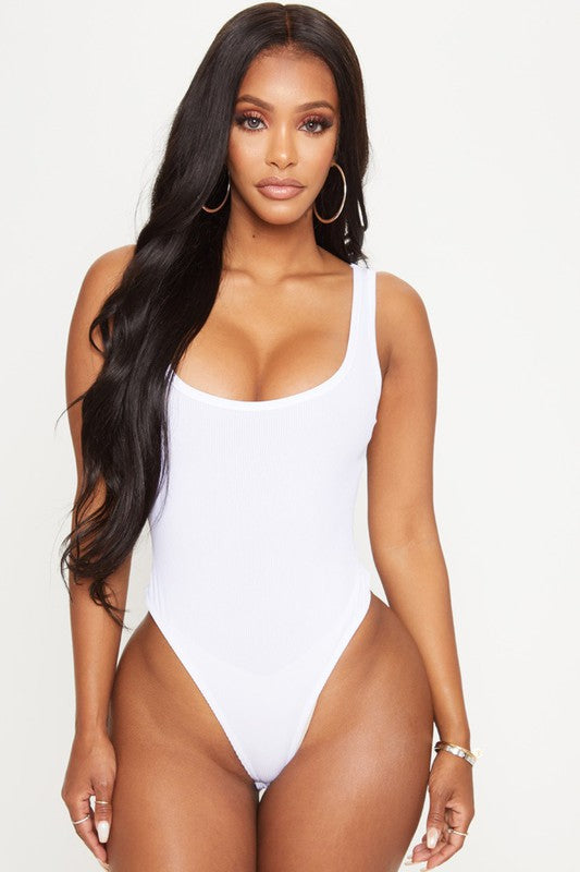 The NAE Ribbed Bodysuit Top (White)