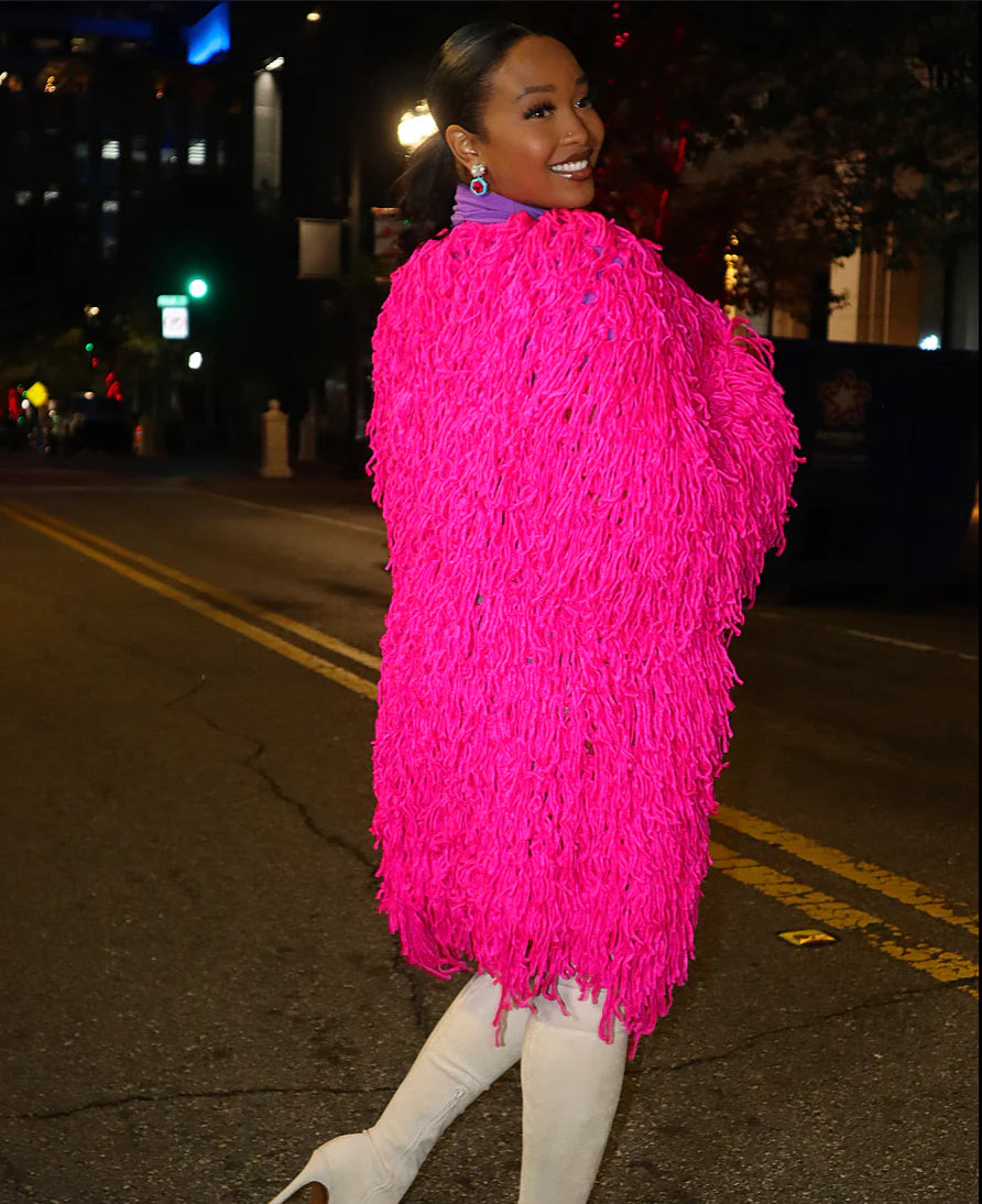 Pink shaggy knit shop cardigan