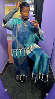 The FUZZY Tassel Kimono (Blue/Multi | "PRE-ORDER"