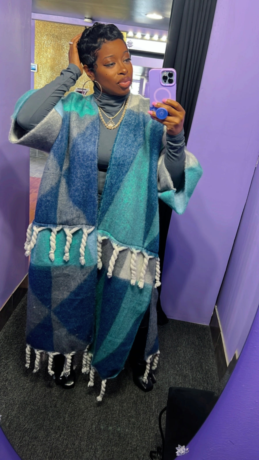 The FUZZY Tassel Kimono (Blue/Multi | "PRE-ORDER"