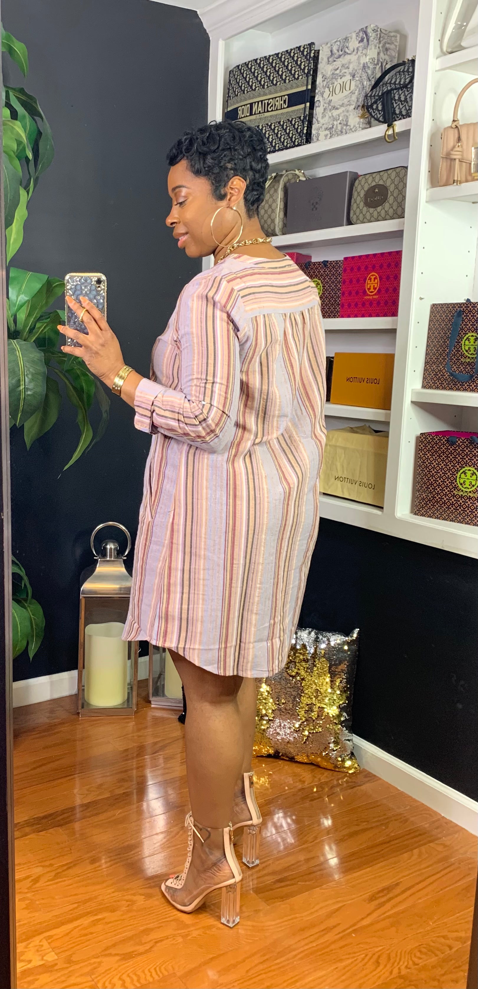 CAMILLE Shirt Dress (Mauve/Mulit)