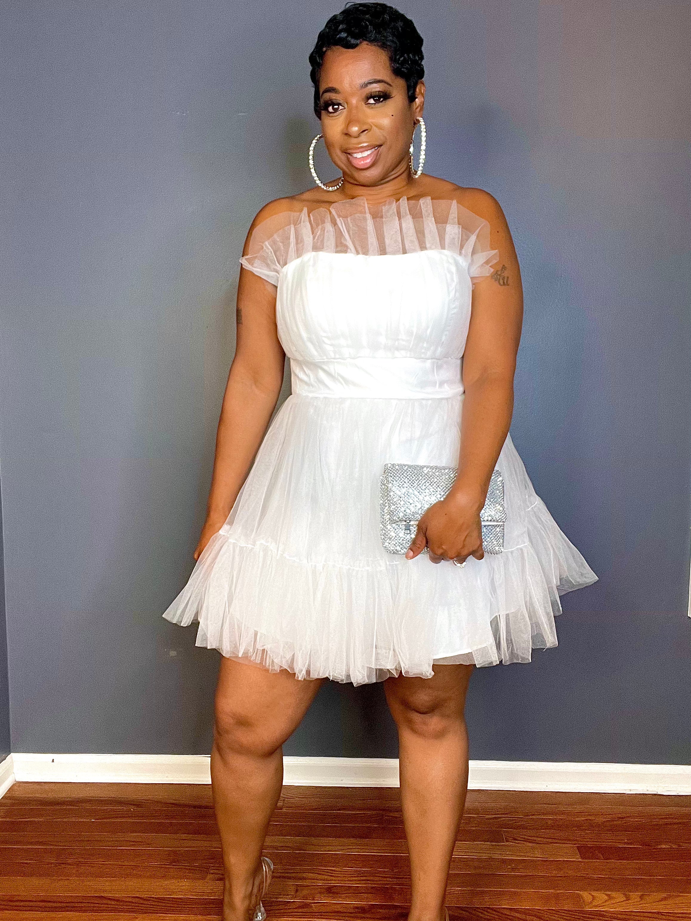 The “DREAMY” Chiffon Mini Dress (White)