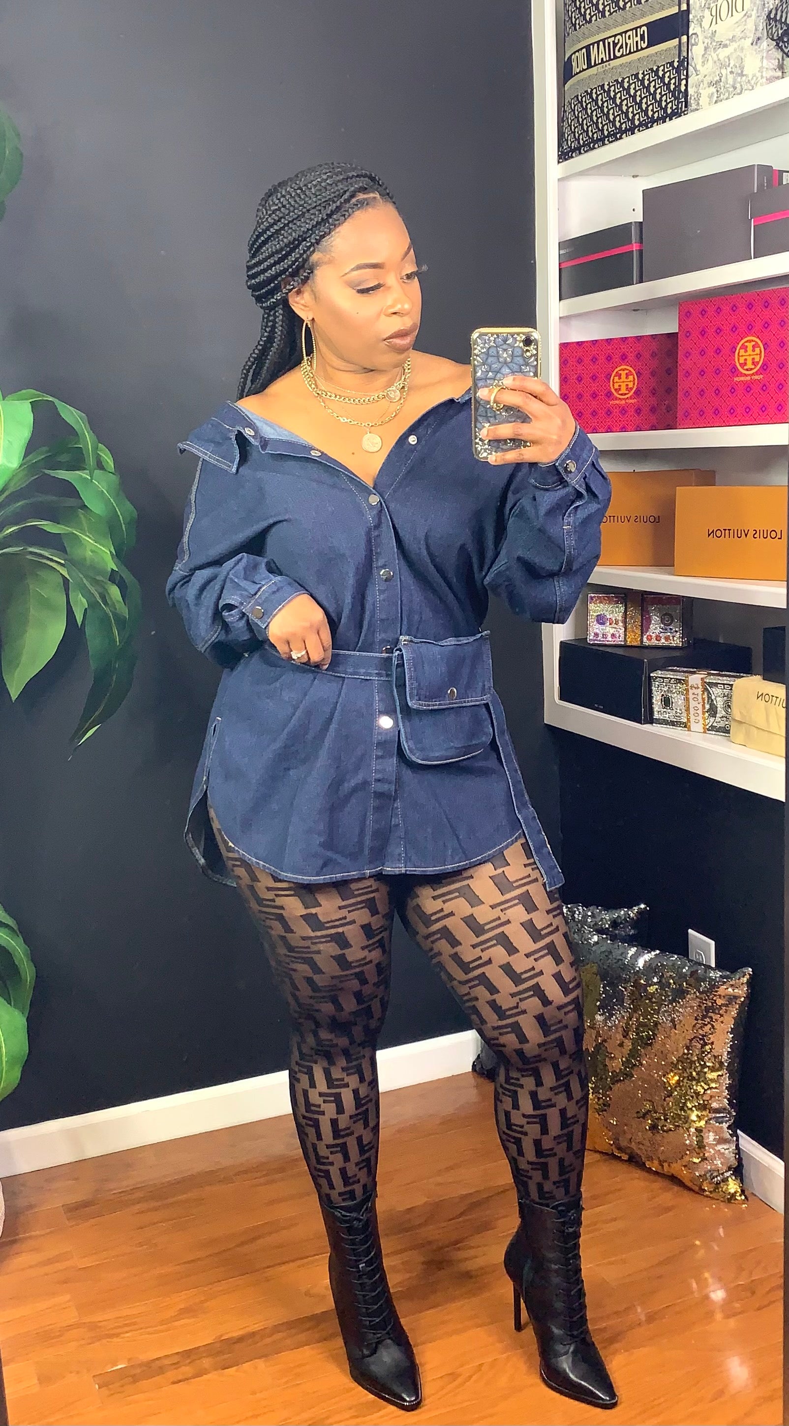 IN MY BAG Denim Mini Dress (Dark Denim)