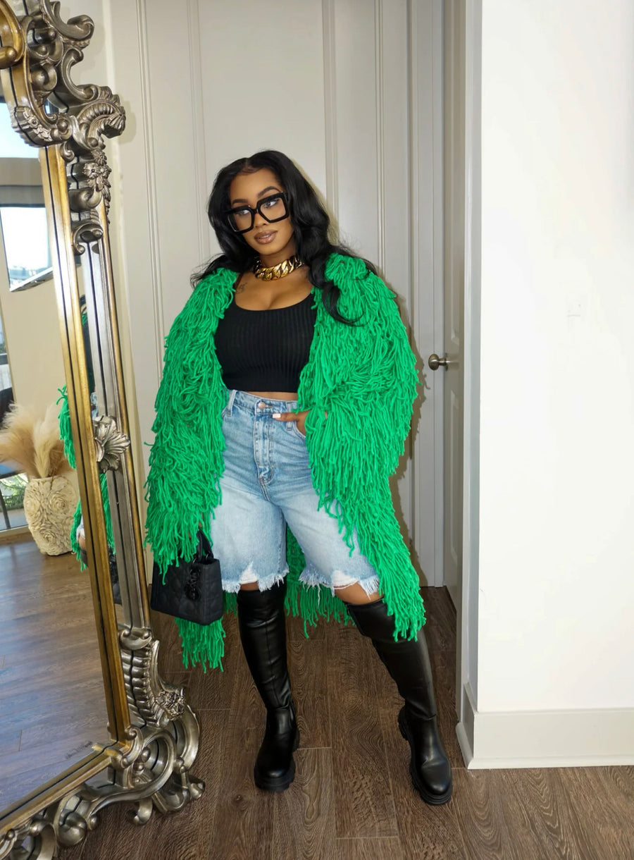 The SHAGGY Fringe Cardigan (Green)