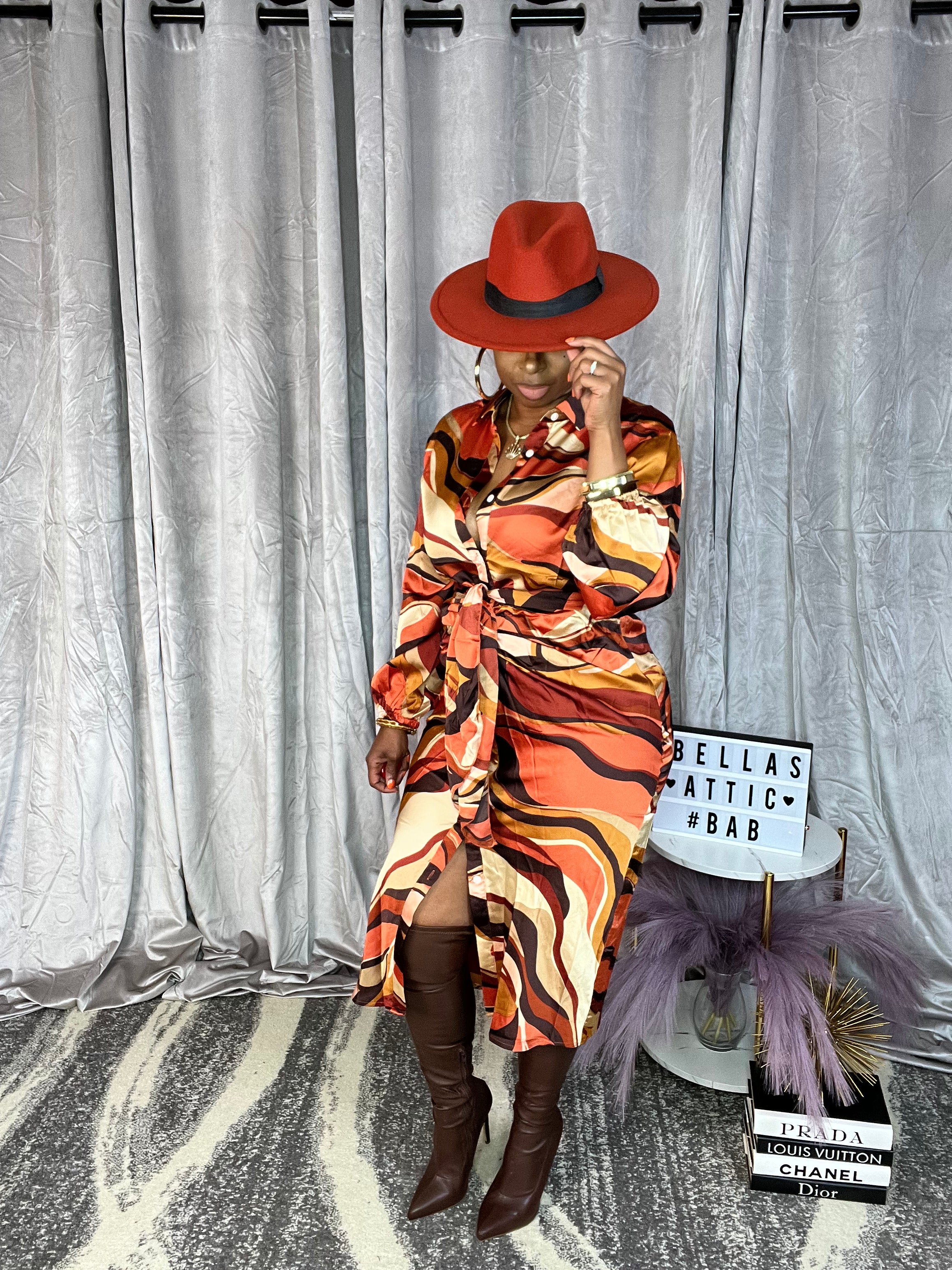 The KADENCE Midi Dress (Orange/Multi)
