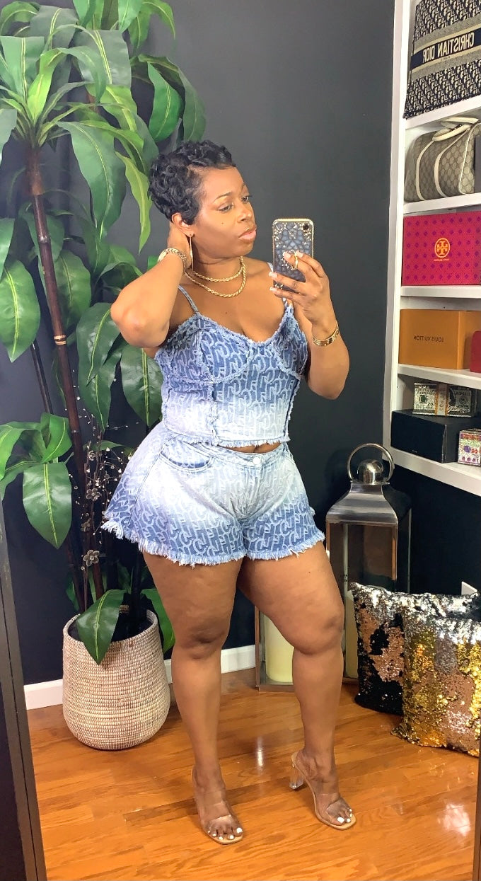 PRINCIA Ombré Denim Shorts Set