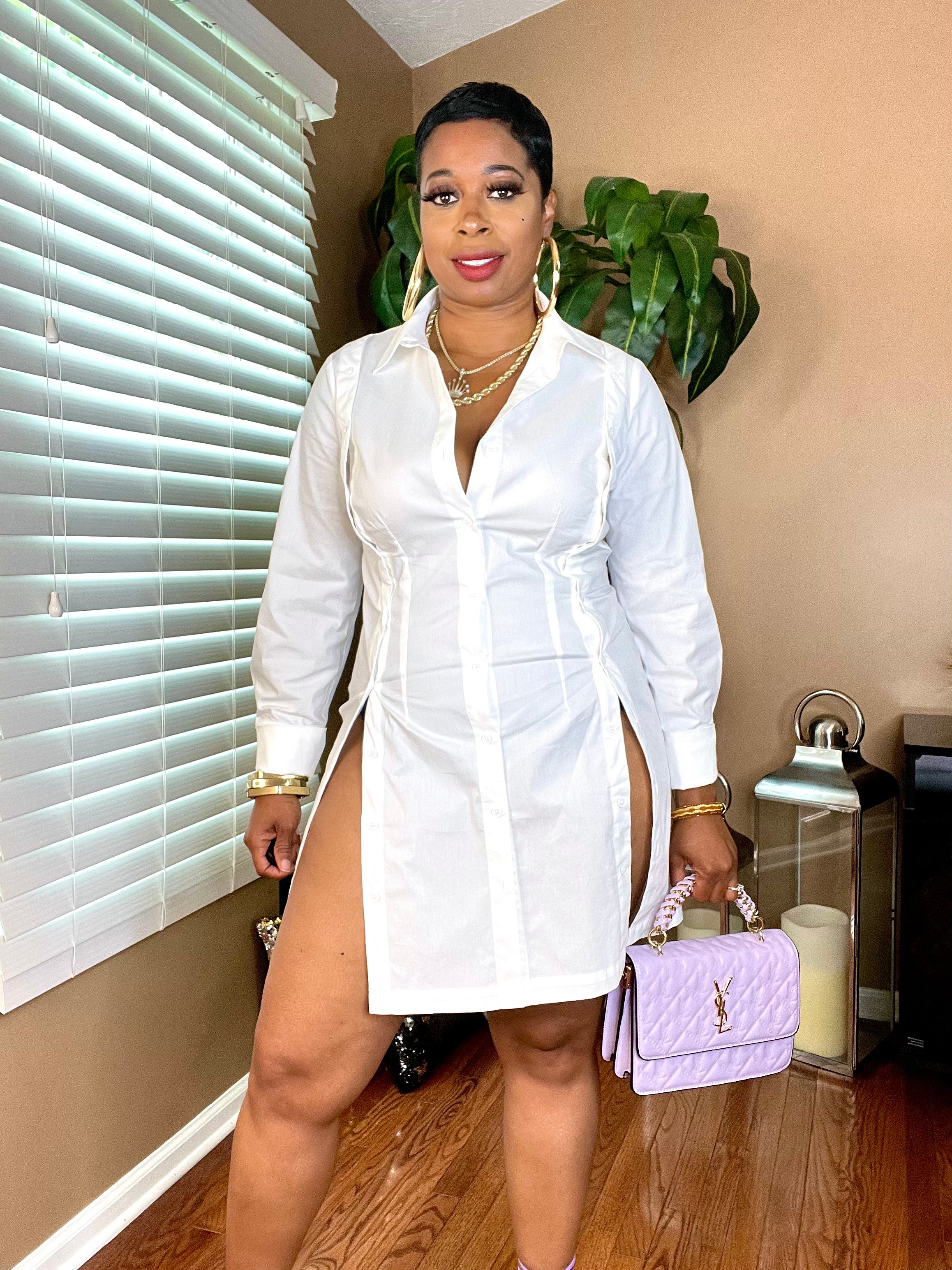 The “COLOMBIA” Button Down Shirt Dress (White)