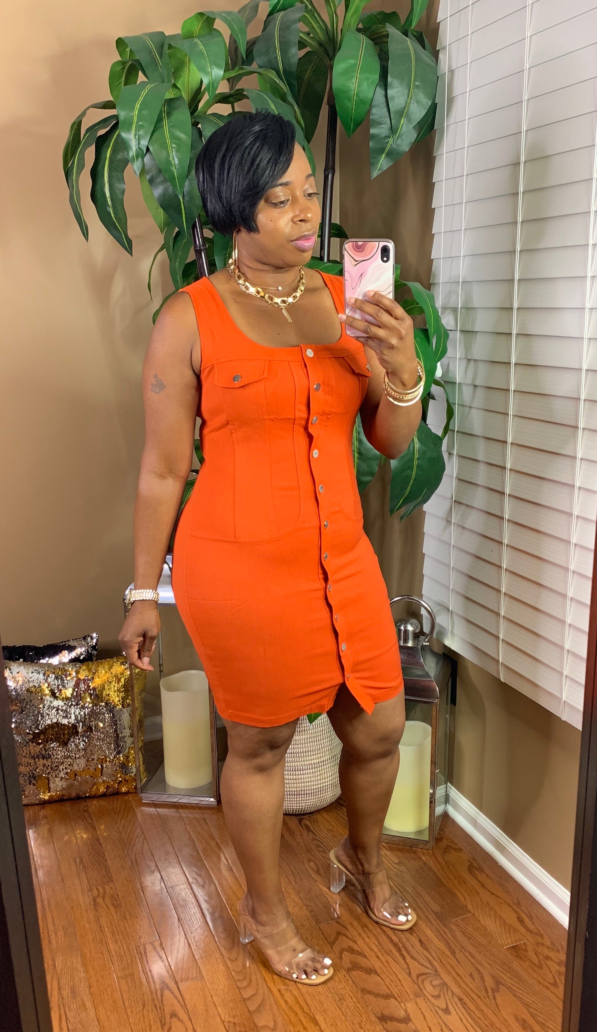 TYLER Button Down Dress (Spicy Orange)