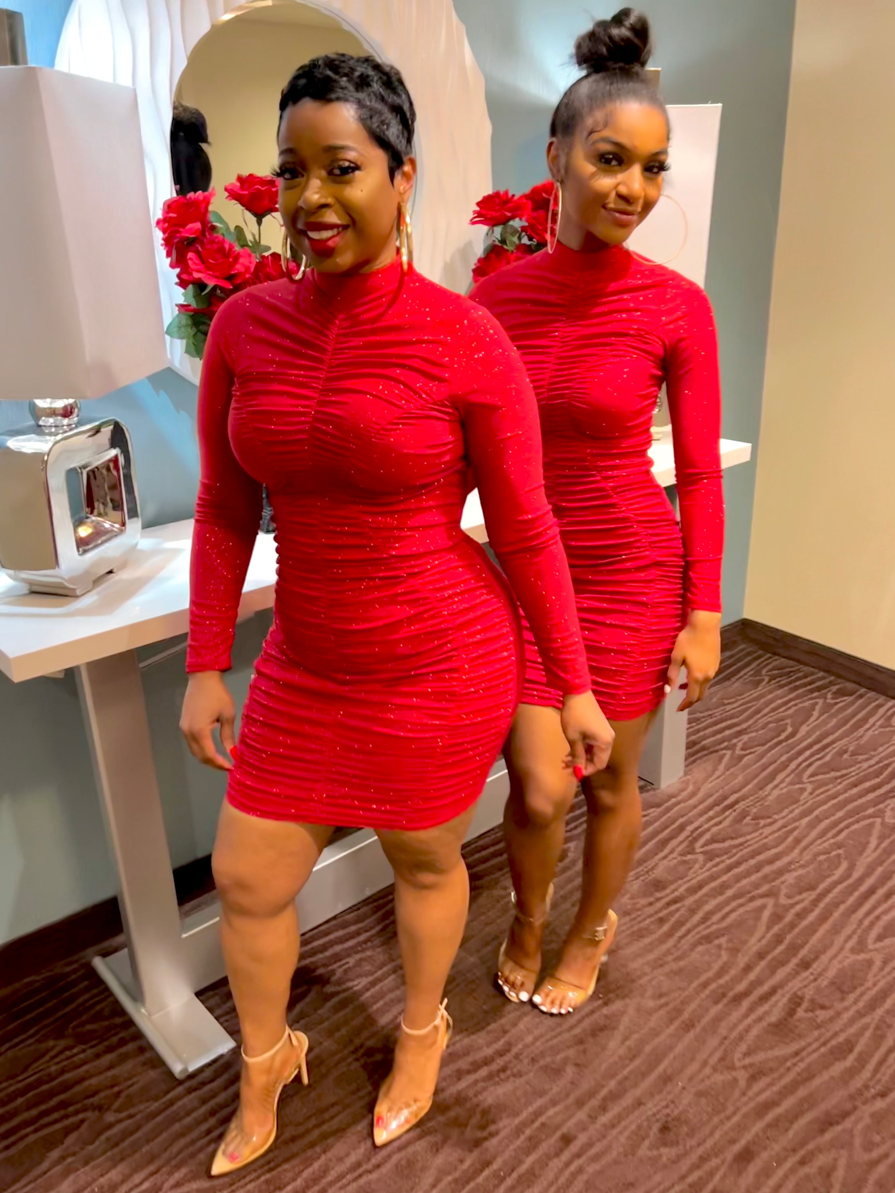 The MY EVERYTHING Shirred Dress (Red)