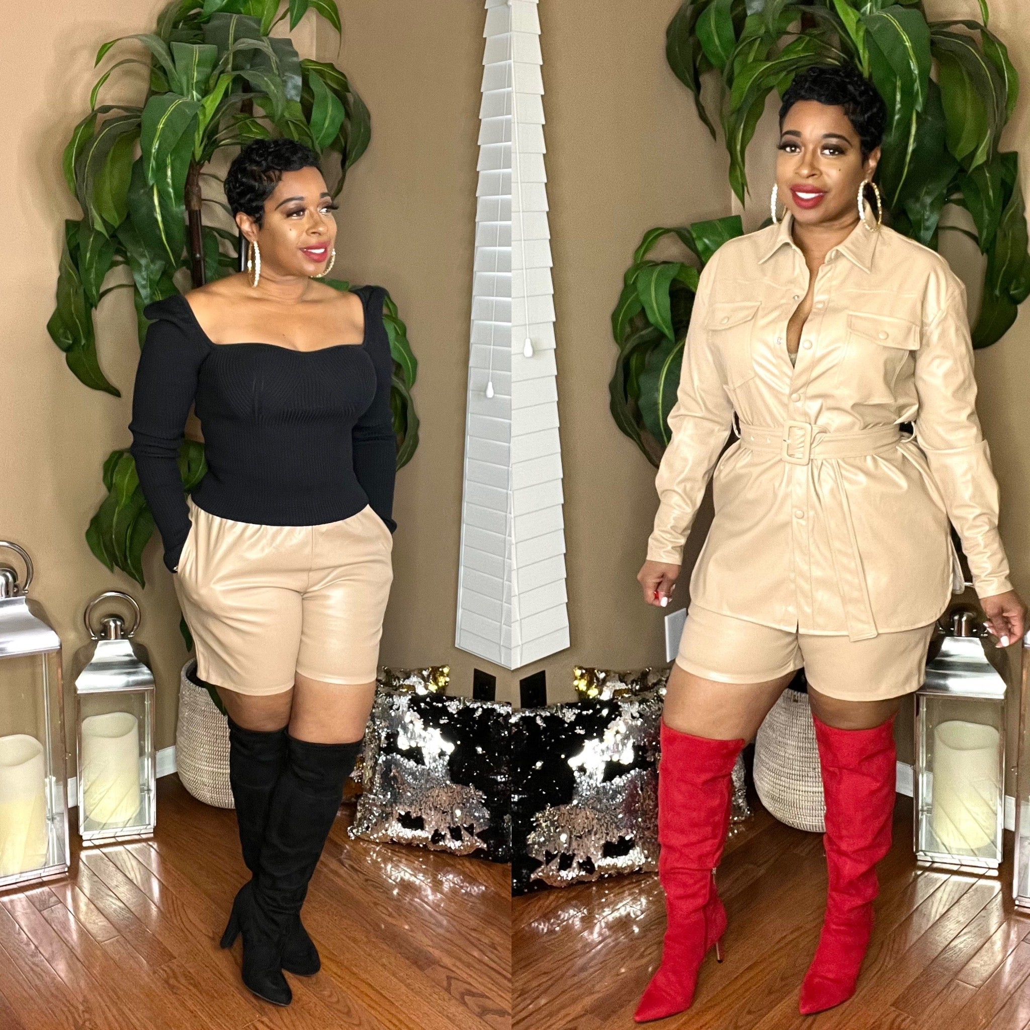 JOELLE Leather Shorts (Beige)