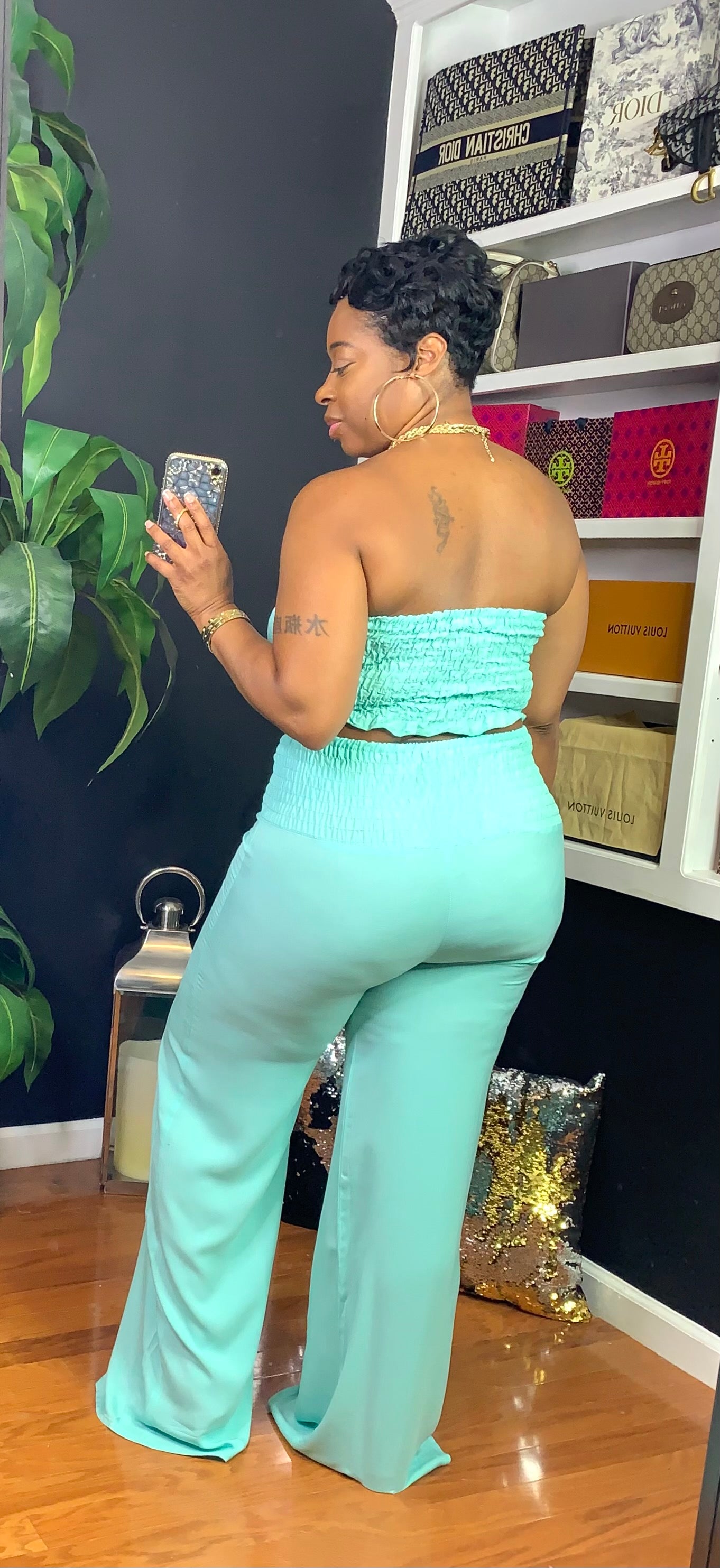 MONAE Smocked Pant Set (Mint)