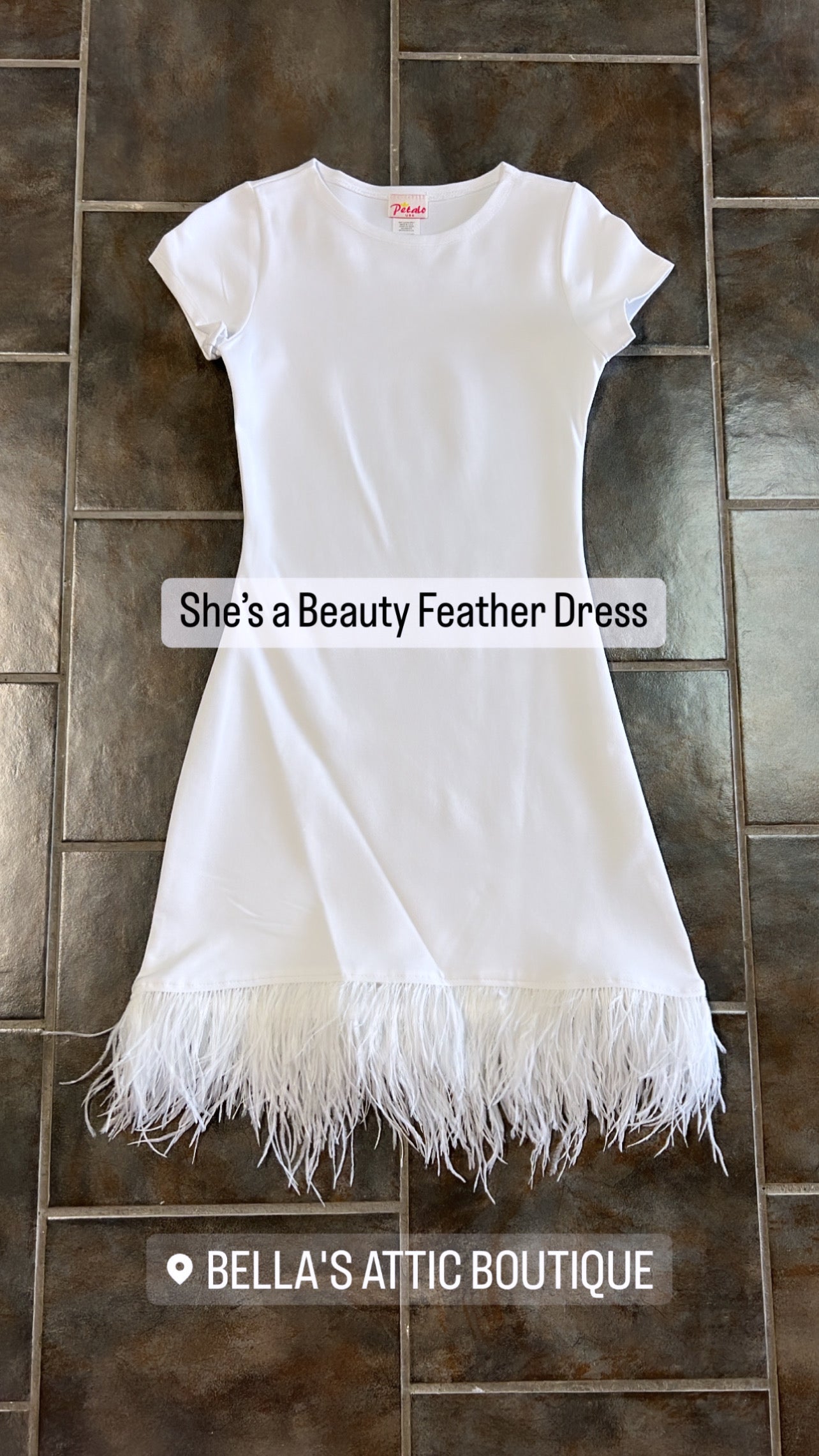 The “SHE’S A BEAUTY” Feather Dress (White)