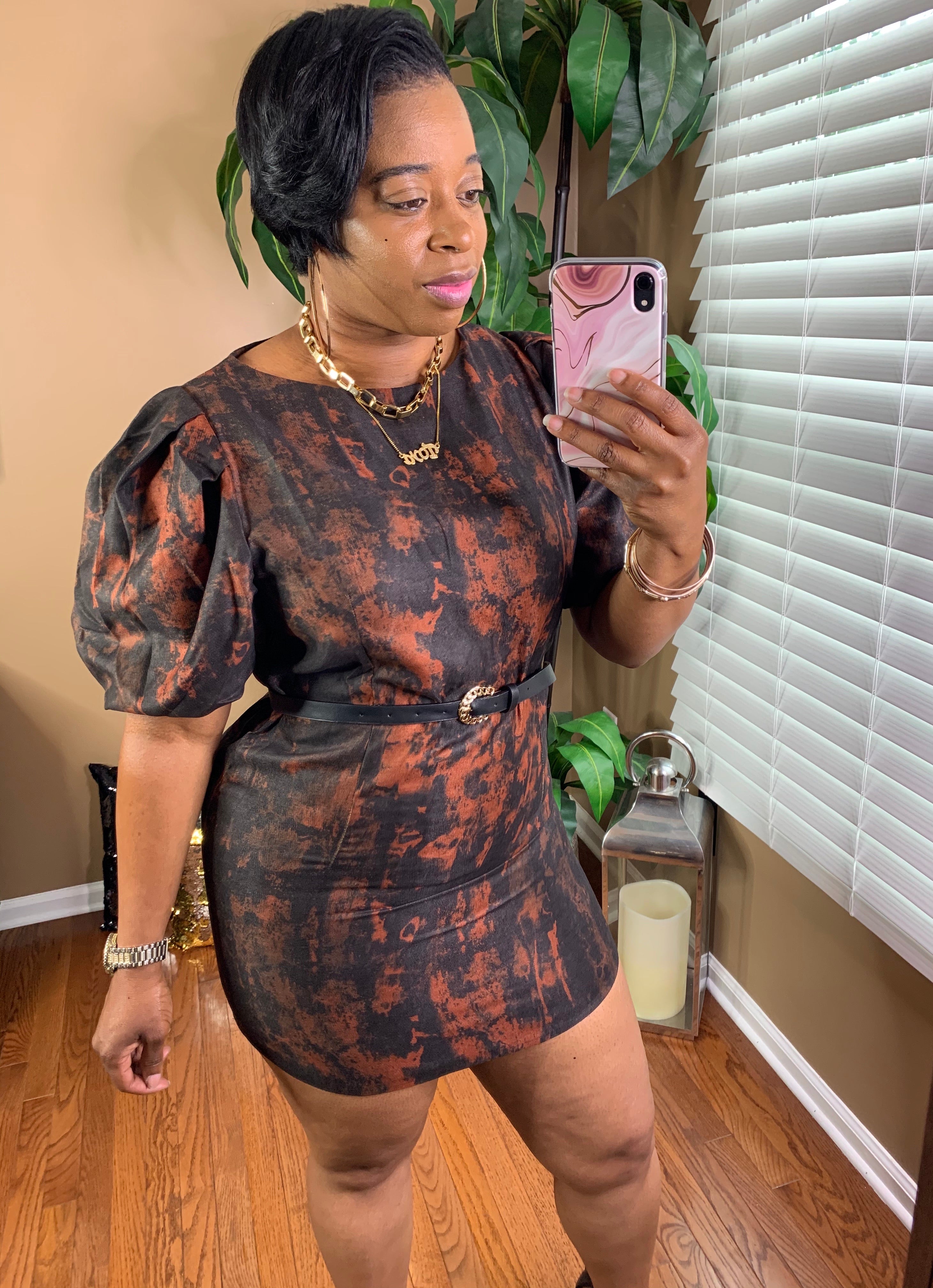 ZONIQUE Puff Sleeve Mini Dress