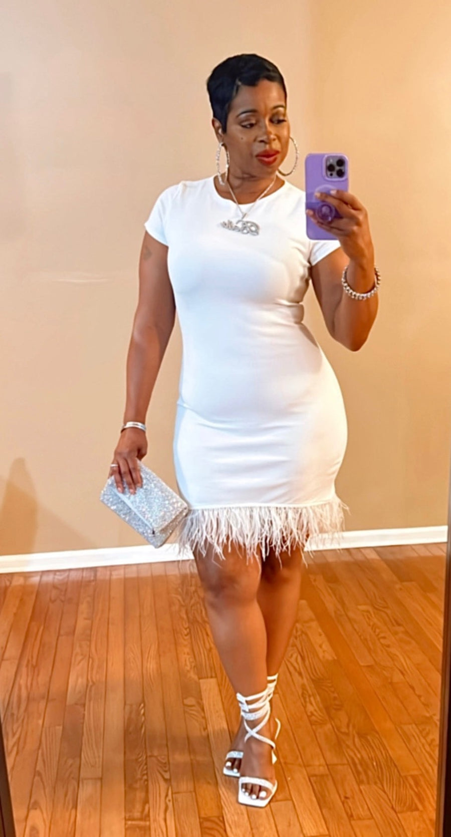 The “SHE’S A BEAUTY” Feather Dress (White)