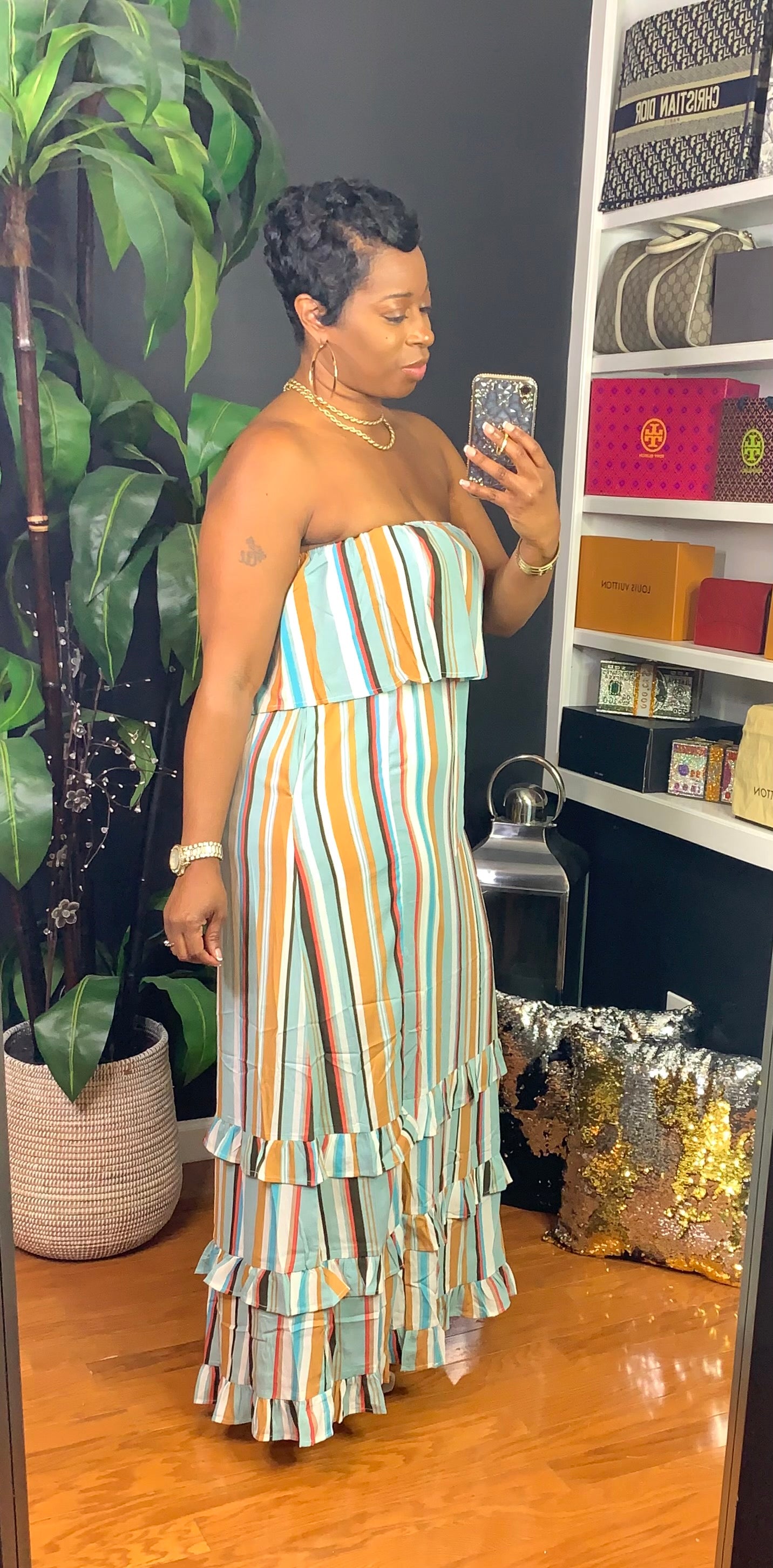 MARISSA Striped Maxi Dress (Emerald/Multi)